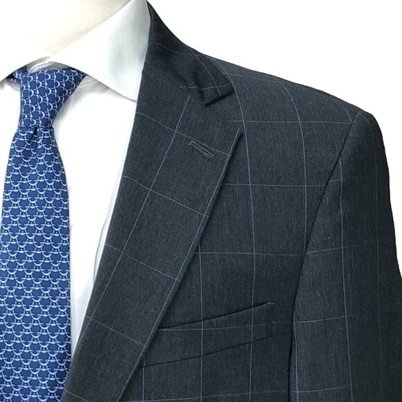 Hart Schaffner Marx HSM Men Size 44S New York Fit Sport Coat Windowpane Grey USA - Picture 4 of 16